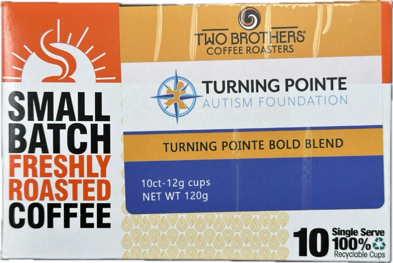 Product Description: Your purchase helps employ adults with autism! Orders are available for local pickup or shipping. In some cases, your order may be eligible for local delivery by one of our amazing adult participants for the same cost as shipping. If this option is available, we will reach out to coordinate!</br></br>Choose from three varieties:</br></br>Turning Pointe Bold—A deep, smokey, earthy, version of the Turning Pointe Blend that still finds room to offer plenty of sweetness. This dark roast is excellent when paired with dairy.</br>Turning Pointe Blend—Our Turning Pointe blend has a terrific balance of sweet coffees from the Americas. Stone fruit sweetness is balanced by hints of walnut and caramel in this delicious medium roast.</br>Decaf—With notes of sweet molasses and citrus, this decaf is rich and complex with balanced acidity. It tastes delectable and does not sacrifice flavor while keeping the caffeine at the absolute minimum levels for those intolerant to it. Decaffeinated using the Swiss Water Process which is 100% Chemical Free.</br></br>Each variety is $5.00 per pack (plus tax).</br> Coffee K-Cups